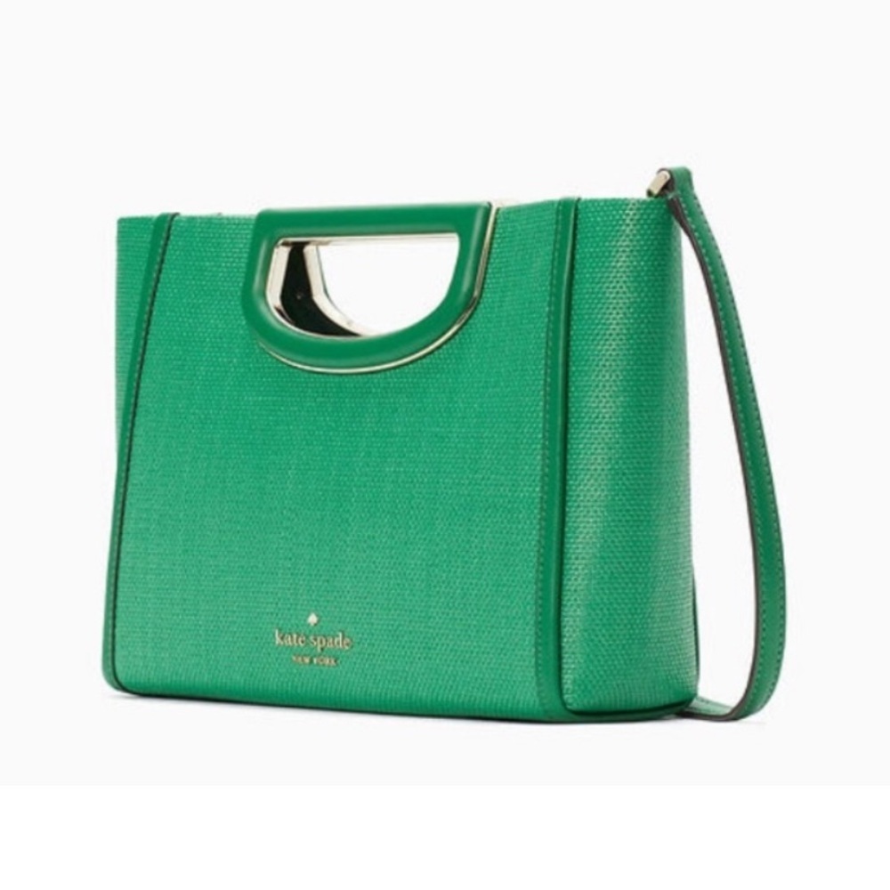NWT Kate Spade Alexia Straw Crossbody Clutch in Green Bean $339.00